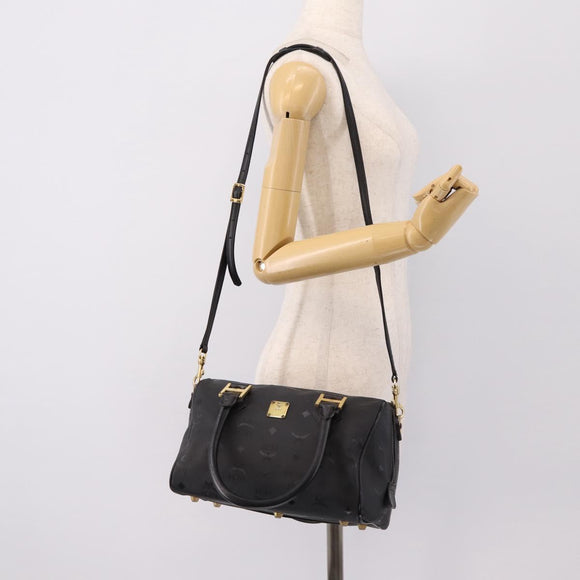 MCM Logogram Vicetos Hand Bag PVC 2way Black Gold Auth mr2890