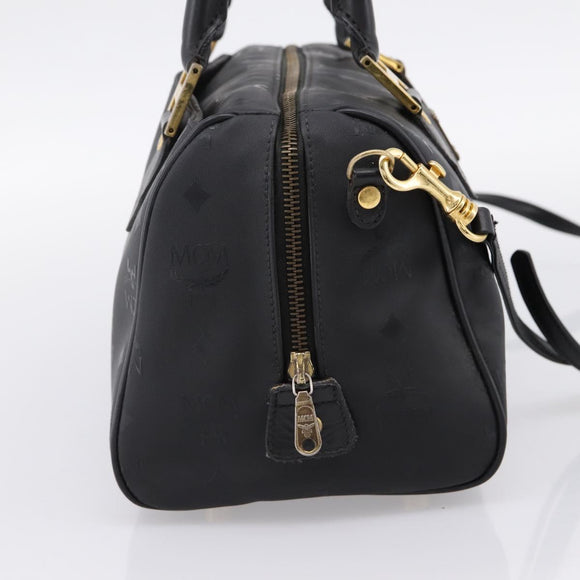MCM Logogram Vicetos Hand Bag PVC 2way Black Gold Auth mr2890