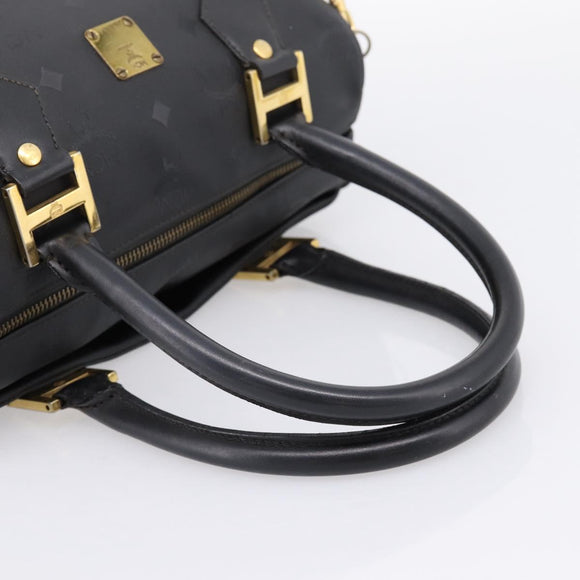 MCM Logogram Vicetos Hand Bag PVC 2way Black Gold Auth mr2890