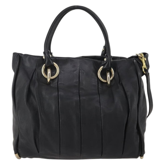 BALLY Hand Bag Leather 2way Black Gold Auth mr2891