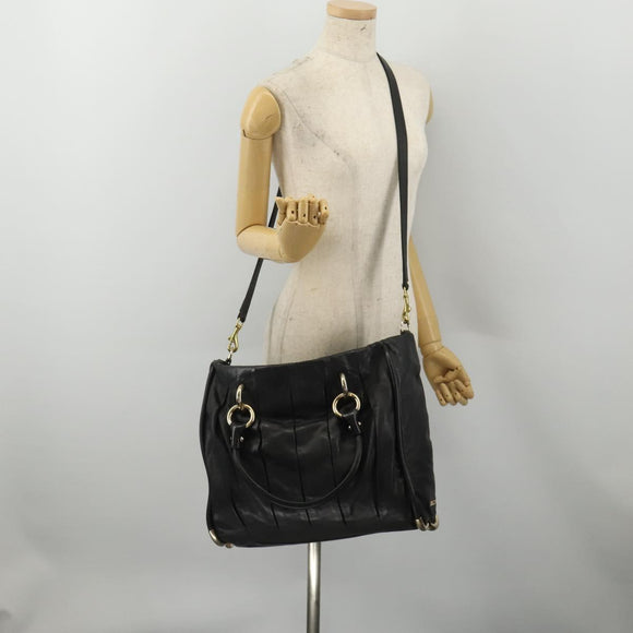 BALLY Hand Bag Leather 2way Black Gold Auth mr2891