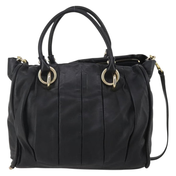 BALLY Hand Bag Leather 2way Black Gold Auth mr2891