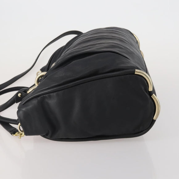 BALLY Hand Bag Leather 2way Black Gold Auth mr2891