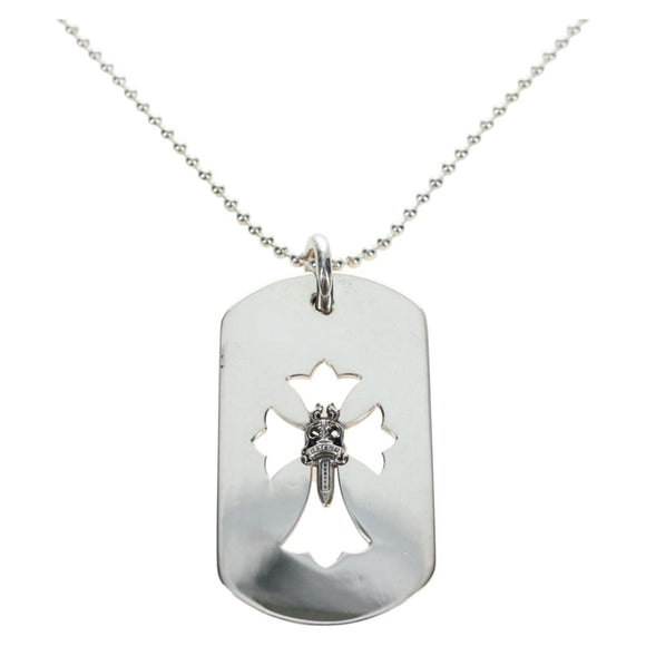 Chrome Hearts Flare Dagger Large Dog Tag Necklace metal Silver Auth mr2895SAM