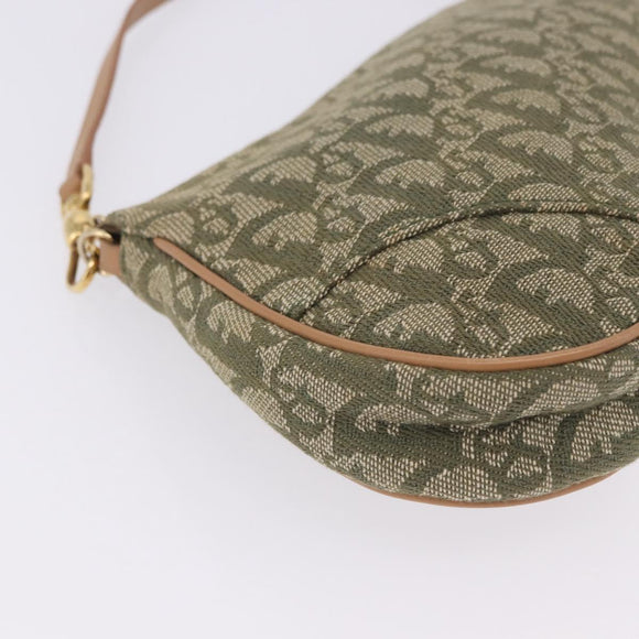 Christian Dior Trotter Canvas Saddle Pouch Hand Bag Khaki Gold Auth mr2899V