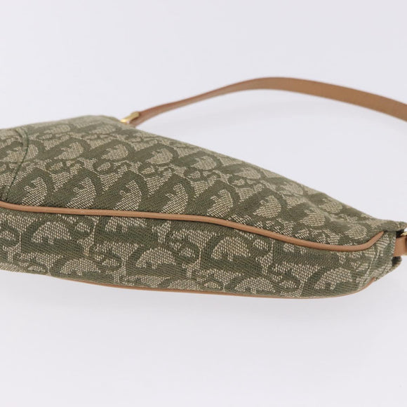 Christian Dior Trotter Canvas Saddle Pouch Hand Bag Khaki Gold Auth mr2899V
