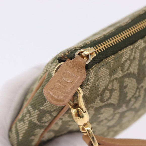Christian Dior Trotter Canvas Saddle Pouch Hand Bag Khaki Gold Auth mr2899V