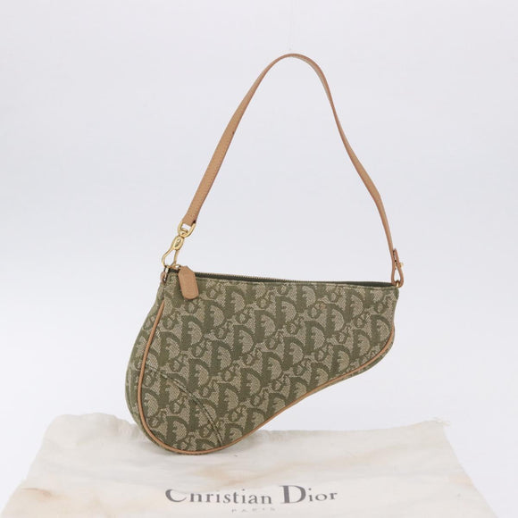 Christian Dior Trotter Canvas Saddle Pouch Hand Bag Khaki Gold Auth mr2899V