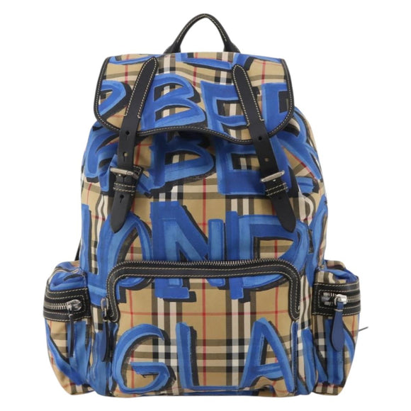 BURBERRY Nova Check Backpack Nylon Beige Silver Auth mr2901A
