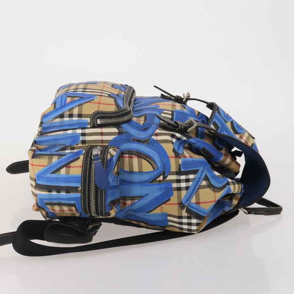 BURBERRY Nova Check Backpack Nylon Beige Silver Auth mr2901A
