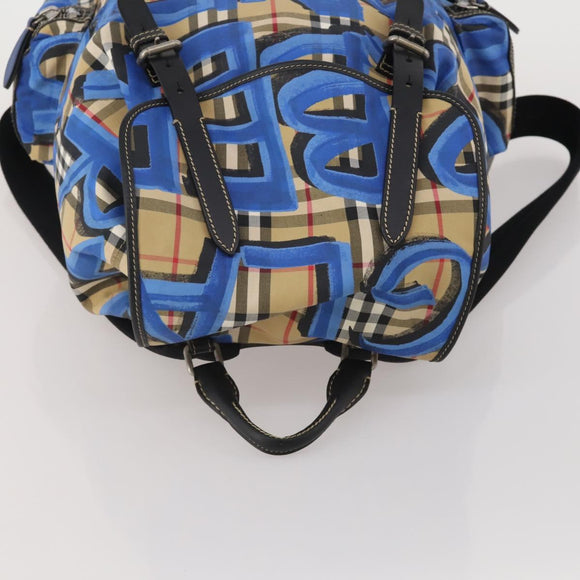 BURBERRY Nova Check Backpack Nylon Beige Silver Auth mr2901A