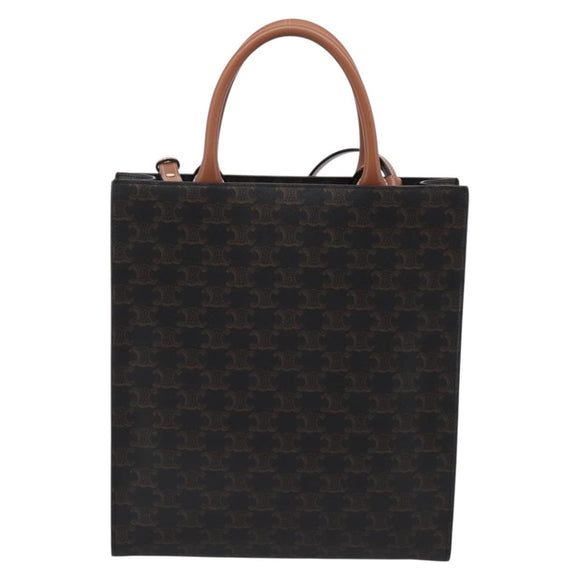 CELINE Macadam Canvas Triomphe Shoulder Bag Leather 2way Brown Gold Auth mr2902A