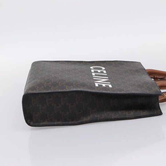 CELINE Macadam Canvas Triomphe Shoulder Bag Leather 2way Brown Gold Auth mr2902A