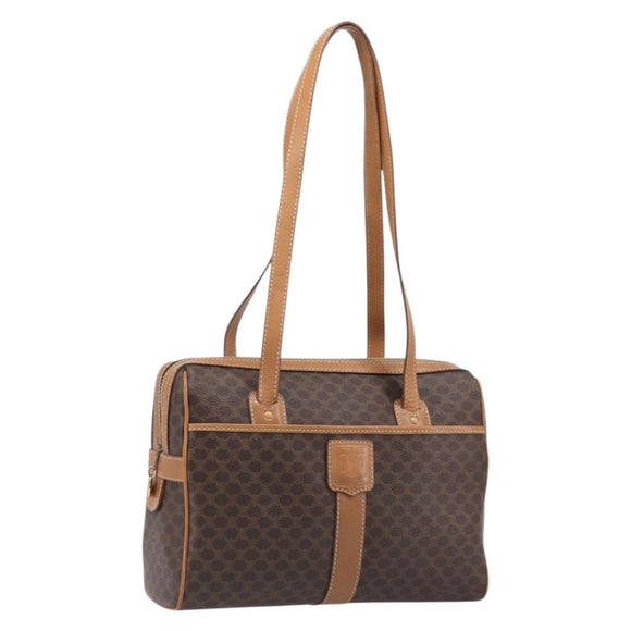 CELINE Macadam Canvas Shoulder Bag PVC Leather Brown Gold Auth mr2905