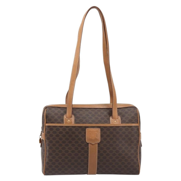 CELINE Macadam Canvas Shoulder Bag PVC Leather Brown Gold Auth mr2905