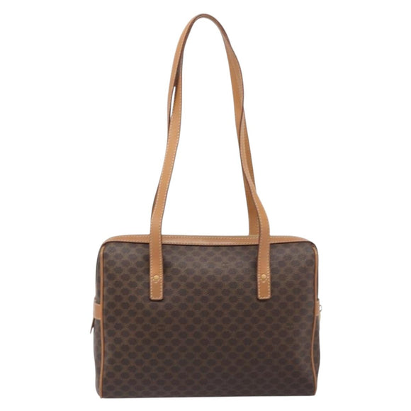 CELINE Macadam Canvas Shoulder Bag PVC Leather Brown Gold Auth mr2905