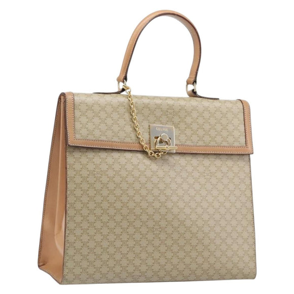 CELINE Macadam Canvas Hand Bag PVC Beige Gold Auth mr2906