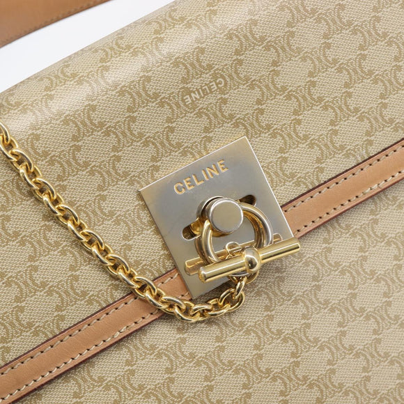 CELINE Macadam Canvas Hand Bag PVC Beige Gold Auth mr2906