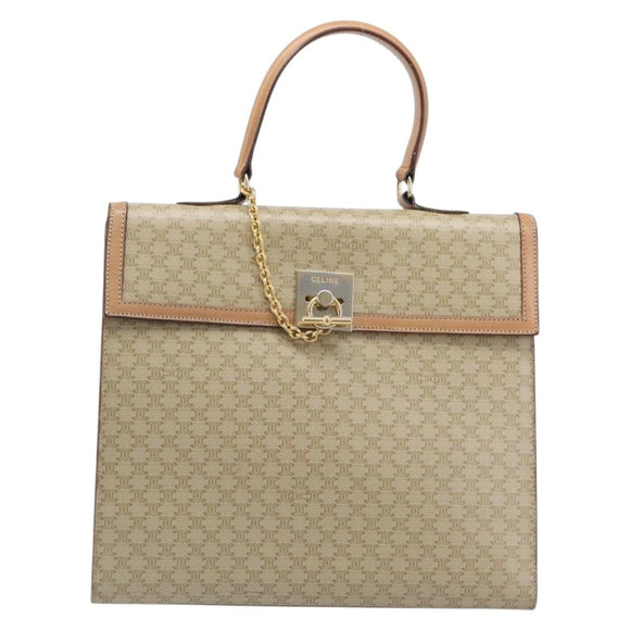 CELINE Macadam Canvas Hand Bag PVC Beige Gold Auth mr2906