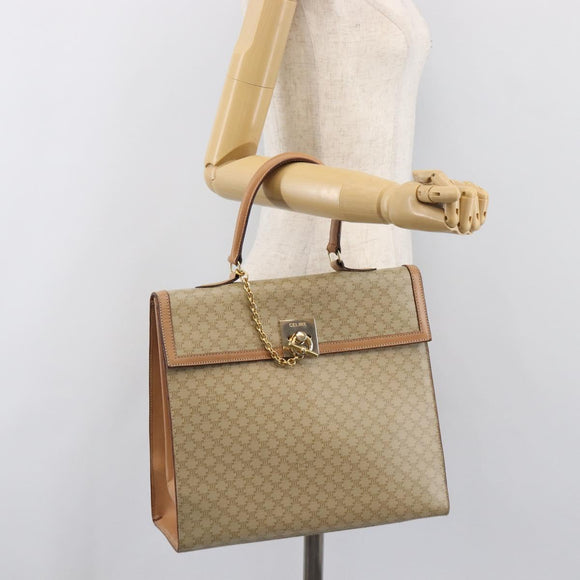 CELINE Macadam Canvas Hand Bag PVC Beige Gold Auth mr2906