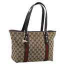 GUCCI GG Canvas Web Sherry Line Tote Bag Beige Gold 137396 Auth mr2909-1