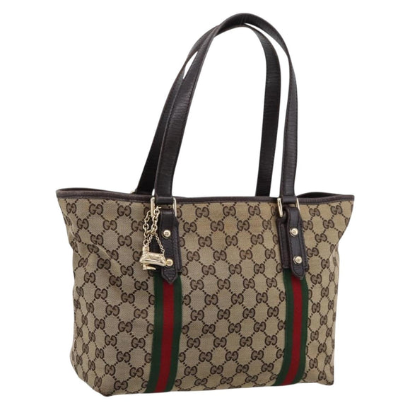 GUCCI GG Canvas Web Sherry Line Tote Bag Beige Gold 137396 Auth mr2909