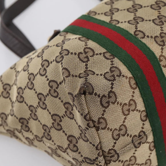 GUCCI GG Canvas Web Sherry Line Tote Bag Beige Gold 137396 Auth mr2909