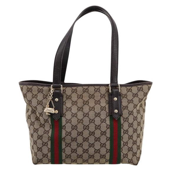 GUCCI GG Canvas Web Sherry Line Tote Bag Beige Gold 137396 Auth mr2909