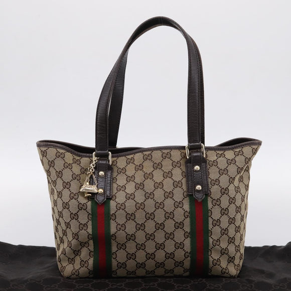 GUCCI GG Canvas Web Sherry Line Tote Bag Beige Gold 137396 Auth mr2909