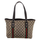 GUCCI GG Canvas Web Sherry Line Tote Bag Beige Gold 137396 Auth mr2909-3