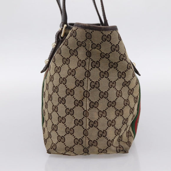 GUCCI GG Canvas Web Sherry Line Tote Bag Beige Gold 137396 Auth mr2909