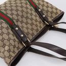 GUCCI GG Canvas Web Sherry Line Tote Bag Beige Gold 137396 Auth mr2909-6