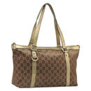 GUCCI GG Canvas Hand Bag Beige Gold 141470 Auth mr2913-1