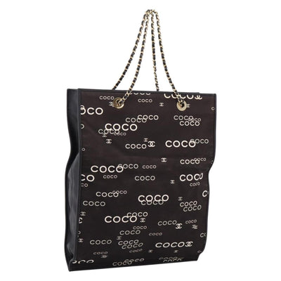 CHANEL Chain Hand Bag Canvas Black Gold Tone CC Auth mr2921A