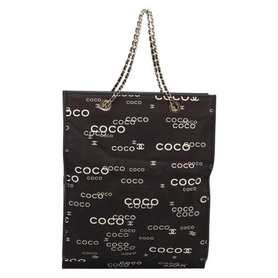 CHANEL Chain Hand Bag Canvas Black Gold Tone CC Auth mr2921A - 0