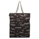 CHANEL Chain Hand Bag Canvas Black Gold Tone CC Auth mr2921A-3