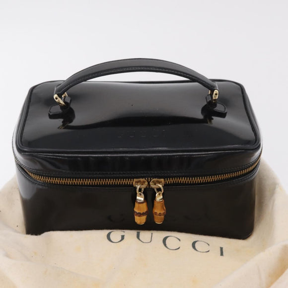GUCCI Bamboo Vanity bag Cosmetic Pouch Patent Black 032 200159 0150 Auth mr2924