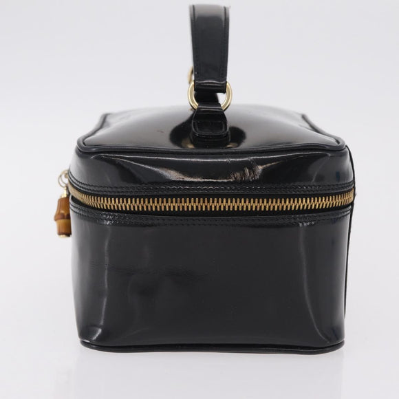 GUCCI Bamboo Vanity bag Cosmetic Pouch Patent Black 032 200159 0150 Auth mr2924
