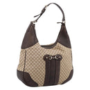 GUCCI Diamante Horsebit Shoulder Bag Canvas Beige Gold Tone Auth mr2925V-1