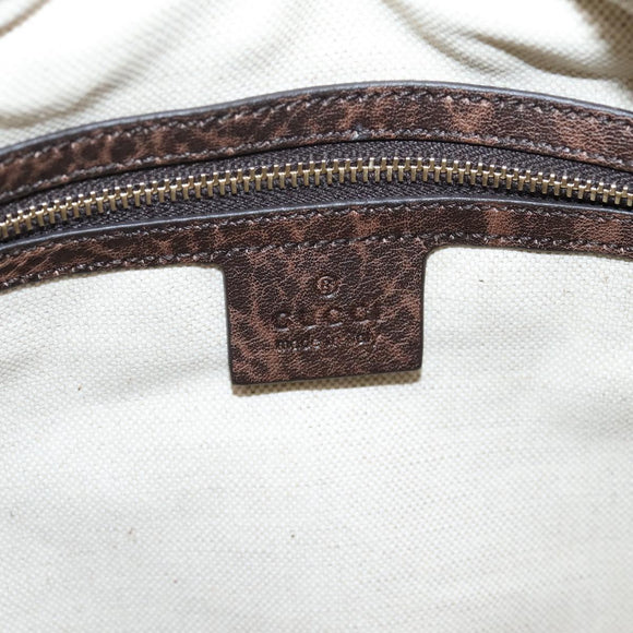 GUCCI Diamante Horsebit Shoulder Bag Canvas Beige Gold Tone Auth mr2925V