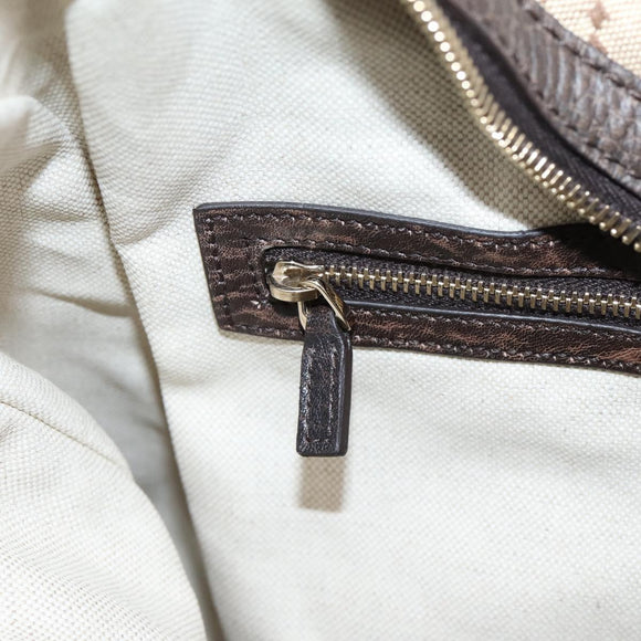 GUCCI Diamante Horsebit Shoulder Bag Canvas Beige Gold Tone Auth mr2925V