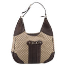 GUCCI Diamante Horsebit Shoulder Bag Canvas Beige Gold Tone Auth mr2925V-13