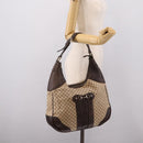 GUCCI Diamante Horsebit Shoulder Bag Canvas Beige Gold Tone Auth mr2925V-22