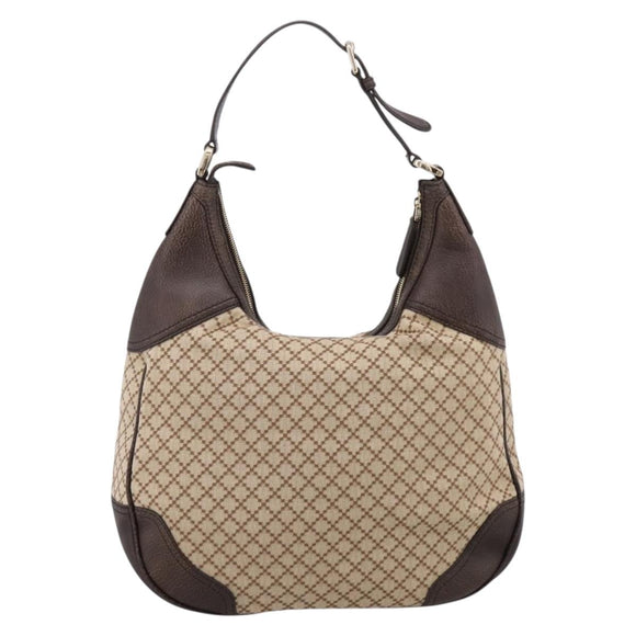 GUCCI Diamante Horsebit Shoulder Bag Canvas Beige Gold Tone Auth mr2925V