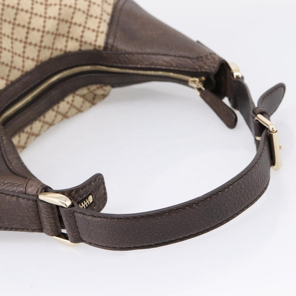 GUCCI Diamante Horsebit Shoulder Bag Canvas Beige Gold Tone Auth mr2925V