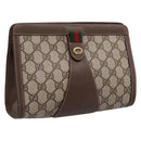 GUCCI GG Supreme Web Sherry Line Clutch Bag PVC Beige Gold 89 01 032 Auth mr2926-1