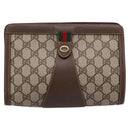 GUCCI GG Supreme Web Sherry Line Clutch Bag PVC Beige Gold 89 01 032 Auth mr2926-13
