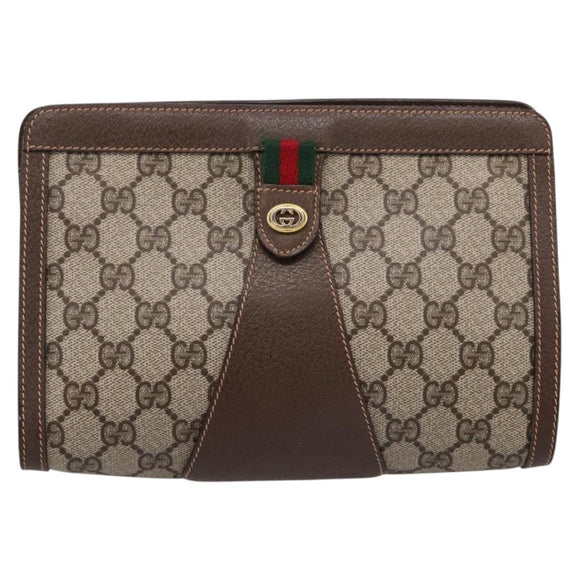 GUCCI GG Supreme Web Sherry Line Clutch Bag PVC Beige Gold 89 01 032 Auth mr2926