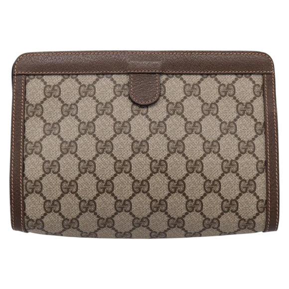 GUCCI GG Supreme Web Sherry Line Clutch Bag PVC Beige Gold 89 01 032 Auth mr2926