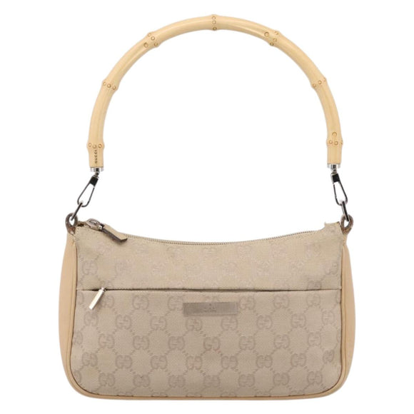 GUCCI GG Canvas Bamboo Hand Bag Beige Silver 001 3870 Auth mr2927A